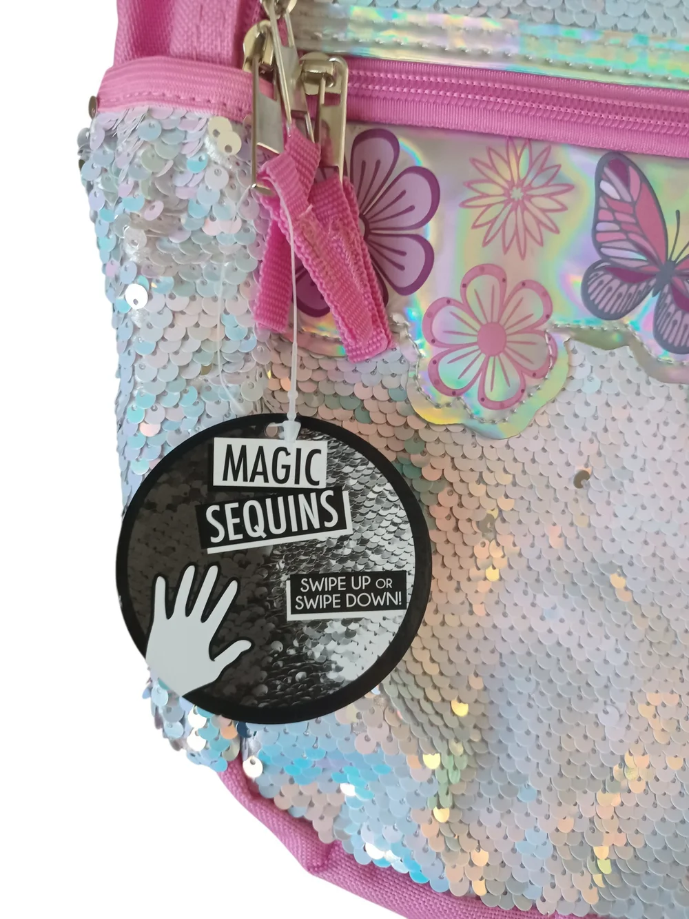Kids Pink Sequin Unicorn Backpack with Floral Accents